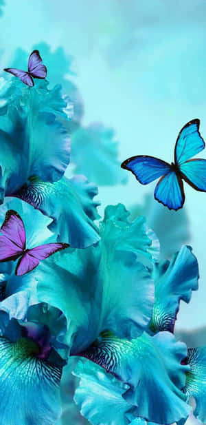 Flowers And Butterflies Neon Froze Wallpaper