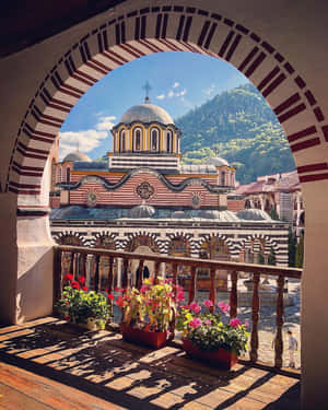 Flowers On Balcony In Rila Monastery Wallpaper