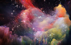 Fluffy Clouds In Rainbow Galaxy Color Wallpaper