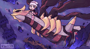Flying Giratina With Chibi Girl Wallpaper