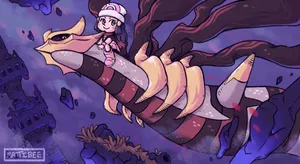Flying Giratina With Chibi Girl Wallpaper