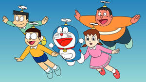 Flying Nobita With Doraemon Cast Wallpaper