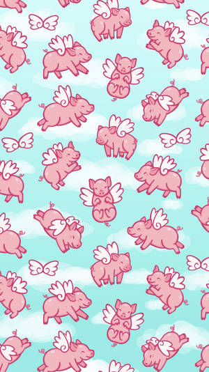 Flying Piggy Pattern Art Wallpaper