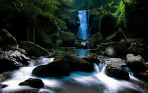 Forest Crystal Blue Waterfall Desktop Wallpaper