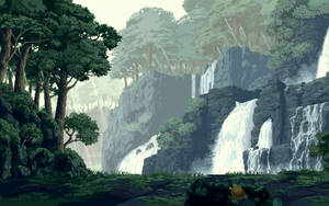 Forest Falls Pixel Art Wallpaper