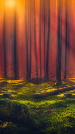 Forest With Orange Sun Rays Wallpaper