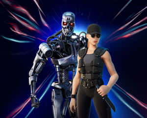 Fortnite Terminatorand Sarah Connor Crossover Wallpaper