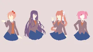 Four Anime Girls In School Uniforms Wallpaper