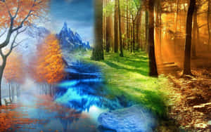 Four Seasons Forest Background Wallpaper