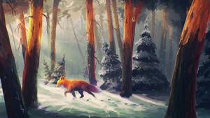 Fox In Forest Art Drawing Wallpaper
