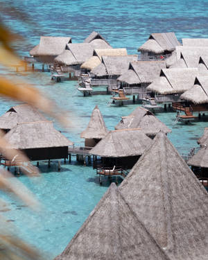 French Polynesia Houses In Ocean Wallpaper