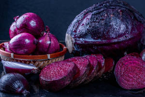 Fresh Beetroot Mix With Onions And Purple Cabbage Wallpaper