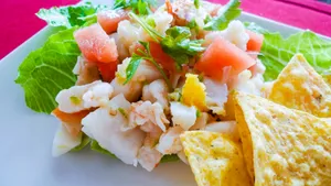 Fresh Ceviche With Corn Tortilla Chips Wallpaper