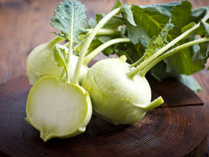 Fresh Green Kohlrabi In Its Natural State Wallpaper