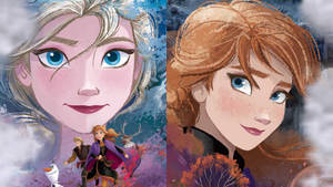 Frozen 2 Elsa And Anna Colored Sketch Wallpaper