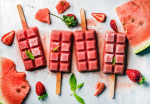 Full 4k Strawberry Watermelon Popsicles Wallpaper