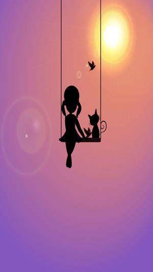 Full Hd Phone Girl And Cat Silhouette Wallpaper