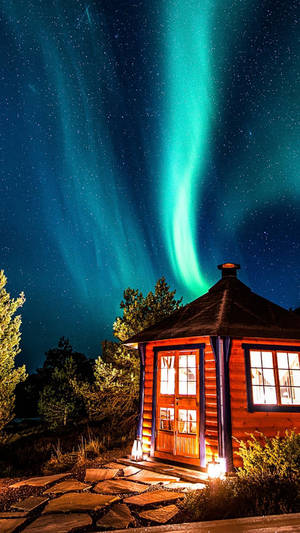 Full Hd Red House With Aurora Android Wallpaper