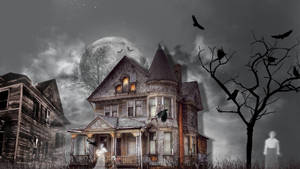 Full Moon And Haunted Mansion Wallpaper