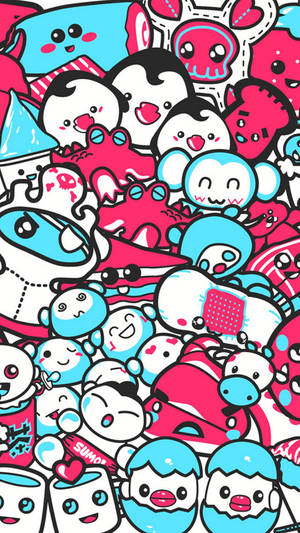 Fun Red And Blue Aesthetic Stickers Wallpaper