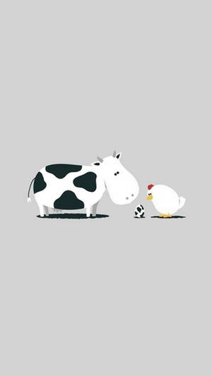 Funny Cartoon Of Chicken And Cow Wallpaper