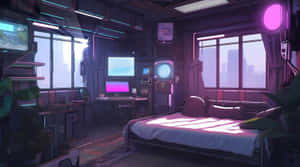 Futuristic Anime Gamer Bedroom Wallpaper