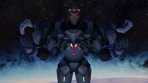 Futuristic Armored Character Night Sky Wallpaper