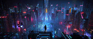 Futuristic City Lights Digital Art Wallpaper