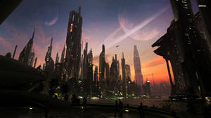 Futuristic City Silhouette Buildings Wallpaper
