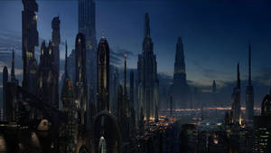 Futuristic City With Dark Blue Sky Wallpaper