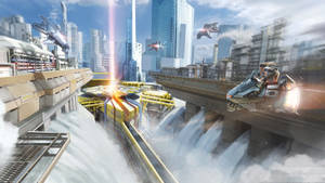 Futuristic City With Water Dam Wallpaper