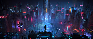 Futuristic_ Cityscape_ Night_ View Wallpaper