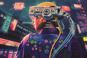 Futuristic Cyberpunk Girl Image Wallpaper