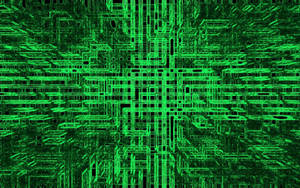 Futuristic Desktop With Green Wires Wallpaper