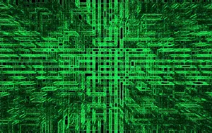 Futuristic Desktop With Green Wires Wallpaper