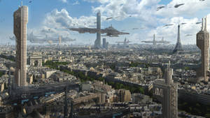 Futuristic Desktop With Massive Aircraft Wallpaper