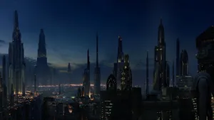 Futuristic Desktop With Massive Structures Wallpaper