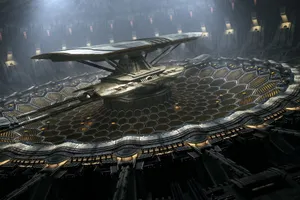 Futuristic_ Spaceship_ Docking_ Bay Wallpaper