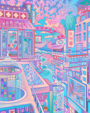 Futuristic World In Pastel Japanese Aesthetic Wallpaper