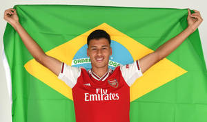 Gabriel Martinelli With Brazil Flag Wallpaper