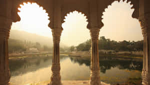 Gadisar Lake View From Porch Pillar Wallpaper