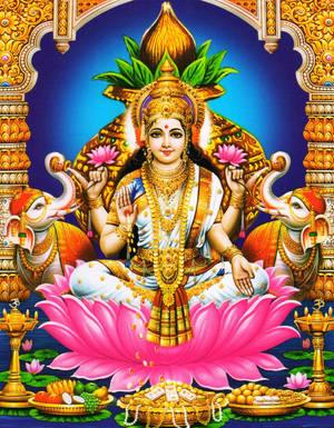 Gaja Ashta Lakshmi Goddess Of Animal Wealth Wallpaper