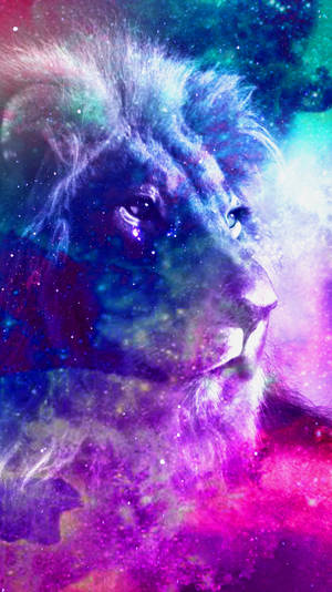 Galaxy Lion Blue And Magenta Wallpaper