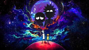 Galaxy Silhouette Rick And Morty Fan Art Wallpaper
