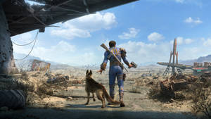 Game Character And Dog Fallout 4 4k Wallpaper