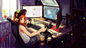 Gaming Girl Desk Wallpaper