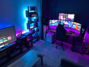 Gaming Room Desktop And Television Wallpaper