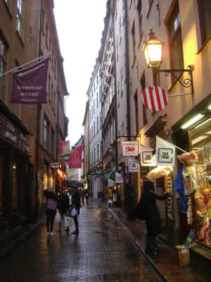 Gamla Stan Street Stores Wallpaper