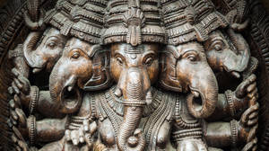 Ganesh 3d Carved Wooden Statue Wallpaper