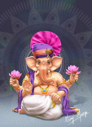 Ganesh 3d In Purple Turban Wallpaper